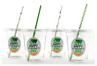 St Patricks Day Party Plastic Cups Lids Straws Irish Shamrock Beard (12 Count)