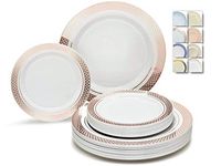 " OCCASIONS" 50 Plates Pack (25 Guests)-Heavyweight Wedding Party Disposable Plastic Plate Set -25 x 10.5'' Dinner + 25 x 7.5'' Salad/Dessert plates (Celebration White/Rose Gold)