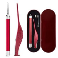 GOCTOS 2 Pack Ear Wax Removal Tool with Light - Ear Pick Cleaner Kit for Humans, Earwax Spoon Digger & Tweezers for Ear Health Care Gift Set with Case (Red)