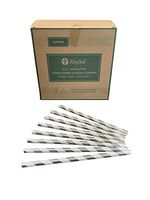 Kingseal FSC Certified Paper Disposable Cocktail Straws, Stirrers, Unwrapped, 6mm Diameter, 5.75" Length, White and Silver Stripe, Biodegradable, Earth Friendly, Bulk Pack - 500 straws per pack