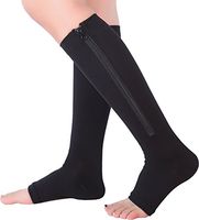 2 Pairs Open Toe Knee Length Zipper Compression Socks 15-20 mmHg Support 3 SizeblackXXL