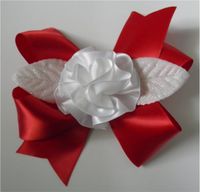 Red/White Ribbon Fluff Rose Corsage