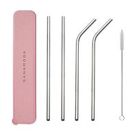 GANAMODA Set of 4 Stainless Steel Ultra Long 10.5 Inch,8mm Diameter,Drinking Straws for 30oz/20oz Tumblers Yeti Ramblers Cold Beverage,Cleaning Brushes Included(2 Straight|2 Bent|1 Brushes) Red