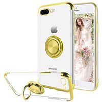 16Jessie Case Compatible with iPhone 8 Plus,Clear Slim TPU Bumper Magnetic Car Mount Case with 360° Ring Kickstand for Apple iPhone 7 Plus (Gold, iPhone 8 Plus)