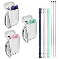 3pcs Longzon Reusable Collapsible Silicone Straws, Foldable Portable Drinking Straws with Carrying Case and Cleaning Brushes, BPA free, FDA Certified – Blue, Green & Pink