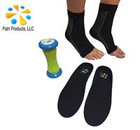 Plantar Fasciitis Foot Arch Supports KIT: Orthotics/Insoles/Arch Supports (1 Pair), Plantar Fasciitis Compression Sleeve, Sock (1 Pair), and Massage Foot/Leg Roller (1 Piece)