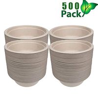 OURhome Round Durable Bagasse Eco-Friendly Rice Bowls Pack of 500 Bowls - Microwave Safe, Compostable, Environmentally Disposable Tableware Disposable Bagasse Bowls 500Ml