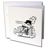 3dRose Black n White Drawing of Girl Racing A Motorcycle Greeting Cards, 6" x 6", Set of 6 (gc_62595_1)