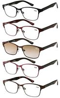 Eyecedar 5-Pack Reading Glasses Women Metal Spring Hinges Stainless Steel Material Included Brown Sun Readers +1.50