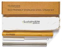 Reusable Metal Straws Set with Wooden Case: (2) Stainless Steel Straws (1) Real Bamboo Portable Travel Case Holder For Personal Use (1) Cotton Cleaning Brush + FREE carry pouch