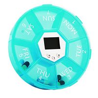 chuwa Pill Box with Electric Reminder Timer Alarm 7 Day Weekly AM/PM Travel Pill Organizer and Planner Compartments Round Organizer Medicine Case Great for Travel