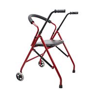 XHRHao Foldable Walker 4 Adjustable Handle Height Levels Made of Carbon Steel Rollator Lightweight with Chair Fuction Waterproof Portable Walk Assist for Elderly (Color : Red)