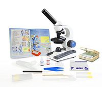 Vision Scientific VME0018-RC-P2 Monocular Elementary Level Microscope, 40x-1000x Magnification, LED Light, Rechargeable Battery, Microscope Book, Microscope Discovery Kit, 25 Prepared Slides Set