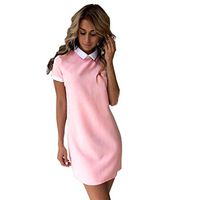 GBSELL Women Girl Summer Short Sleeve Mini Dress Evening Party Casual (S, Pink)