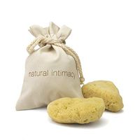 IntimateCare Sea Sponges - 2 Large Bleached Silk Sea Sponges- with Artisinal Organic Cotton Gift Bag 2LB (Golden Bleached, 6.5 - 8cm)