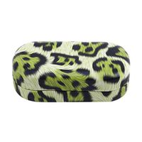 Dolland Metal Contact Lens Case Clamshell Hard Case Leopard Grain Design Glasses Protective Holder Storage Box,Green