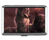 Cigarette Case Box,Fantasy Wolf Watchman Stainless Steel Card Holder