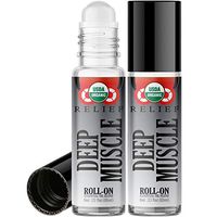 Organic Deep Muscle Relief Blend Roll On Essential Oil Rollerball (2 Pack - USDA Certified Organic) Pre-diluted with Glass Roller Ball for Aromatherapy, Kids, Adults Topical Skin Application - 10ml
