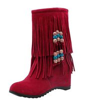 Women's Casual Mid Boots,Ladies Fashion Pointed Toe Zipper Suede Low-Heeled Tassel Vintage Booties Ankle Boot Shoes