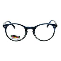 Round Keyhole Thin Plastic Horn Rim Tri-focal Progressive Reader Eyeglasses Blue Teal Stripe 2.5
