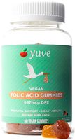 Yuve Vegan Folic Acid Vitamin Gummies 667 mcg DFE - Essential Prenatal Development Support - Maintains Hormal Balance - Cellular & Circulatory Health - Natural, Non-GMO, Gluten & Gelatin Free - 60ct