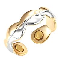 Magnetic Adjustable Ring Goldtone Silvertone Leaves Design