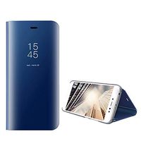 Amocase Smart Clear View Case with 2 in 1 Stylus for Samsung Galaxy A7 2018,Ultra Slim Electroplate Plating Stand Mirror Full Body Shockproof PC + Magnetic PU Leather Flip Case - Blue