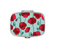 Rectangle Pill Case - Poppies Custom Fashion Style Pill Box - 2 Compartments Pill Box/Pill case
