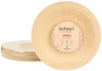 Brheez 9” Bamboo Veneer Disposable Eco-Friendly Plates - Elegant, Compostable and Biodegradable - Made from 100% Natural Bamboo - (Pack of 10)