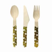 Ipalmay Disposable Wooden Cutlery Spoon Forks Set - Natural, Eco-Friendly, Biodegradable, Compostable Utensils, 24 Pieces, Glitter Decorations