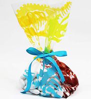 Dino Cellophane Treat Party Favor Bags with Grosgrain Ribbon Ties. Pack of 12 Large Goodie Gift Bags for Kids, Boys, Girls, Birthday, Baby Shower Celebrations. Multicolor