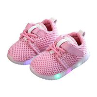 Ugthe Children's Shoes Kids Boys Girls LED Soft Insole Breathable Mesh Sports Shoes Prewalker Sneakers - Pink 21