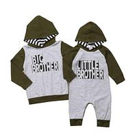 New Family Matching Outfits Brother Baby Kid Boy Top Hoodies Hooded Romper Coat Sweartshirt Green Clothes Autumn Spring 3T