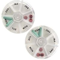 2 Pack Deke Round Portable Pill Box Medicine Planner Small case 7 Day Weekly Travel Container Medication, Vitamin Holder Boxes Organizer Pillbox Dispenser Organizer Daily sorter & Reminder containers