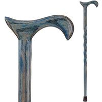 Handcrafted Wood Walking Cane - Made in the USA by Brazos - Twisted Oak - 34 Inches - Denim