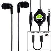 Retractable Hands-Free Headset with Mic 3.5mm Earphone Type-C Audio Adapter Premium Headphone Jack Converter Earbud [Black] Compatible with Motorola Moto Z3