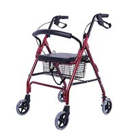 HMHD Adult Folding Rollator Walker with 4 Solid Wheels,Eady to Operate,Hand Brake Seat Adjustable Height,Walking cart,Lightweight Trolleys Leisure Shopping cart,Drive Mobility Aid Frame,Red