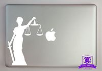 Overly Attached Decals Lady Justice Vinyl Decal Sized to Fit A 11" Laptop - White