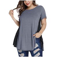 Smoxx Women's Tops Short Sleeve and Short Sleeve Lace Trim O-Neck A-Line Tunic Blouse for Birthday Gift