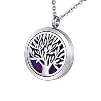HOUSWEETY Aromatherapy Essential Oil Diffuser Necklace-Stainless Steel Tree of Life Locket Pendant,12 Refill Pads (Non-Engraving, Luxury Box)