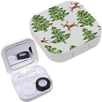 Portable Contact Lens Case Box Travel Kit Mirror + Bottle + Tweezers Container Holder [ Magical Mosaic Christmas Trees Forest ]