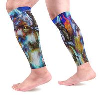 LEVEIS Ethnic Tribal Feathers Catcher Wolf Calf Compression Sleeves 1 Pair, Leg Performance Support for Shin Splint Calf Pain Relief Men & Women Guards Sleeves for Running Cycling
