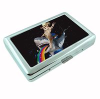 Cat Bucking Puking Rainbow Shark R1 Hip Silver Cigarette Case Id Holder Metal Wallet 4" X 2.75" RFID Protection