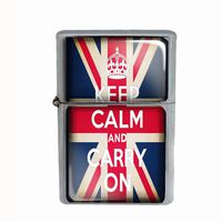 Wind Proof Dual Torch Refillable Lighter Keep Calm and Carry On UK Flag Design-009