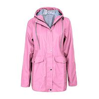 Coupondeal Solid Rain Jacket Outdoor Plus Jackets Waterproof Hooded Raincoat Windproof(Pink,XXXXL)
