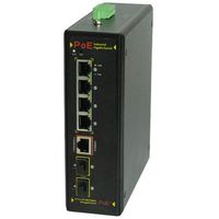 6 Port L2+ Manageable GigE Ind PoE Netwrk Switch, 4X 802.3at Mode A PoE + 2X SFP/LC Fiber + 1x Serial Console Port, DIN Rail Mt, 12-57VDC Wire Term in (PoE Requires >46VDC in), -40 to +80C Op Temp