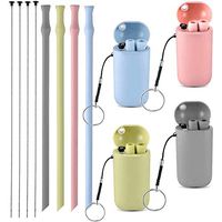 Vantic Collapsible and Reusable Silicone Straws, Portable Folding Drinking Straws, BPA Free with Travel Case & Cleaning Brush, Suitable for 20 or 30 oz Tumblers-4Pack, A-Pink&Teal&Gray&Green
