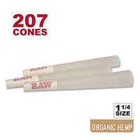 RAW 207 Organic 1 1/4 Cones - Sturdy W Gallery Box - Pure Hemp 1.25 84mm Pre-Rolled Cones - 26mm Filter Tips - Natural Unbleached Unrefined Rolling Papers - 200 + Bonus Pack
