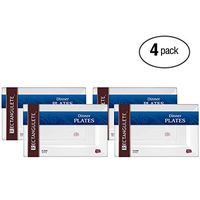 [40 Count - 13.5 Inch Plates] Rectangulete Designer Tableware Premium Heavyweight Plastic Clear Rectangle Dinner Plates With Border, Party & Wedding, Event Plate, Disposable Dishes