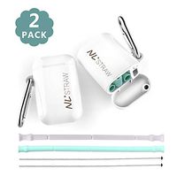 2 pack Collapsible Reusable Straws, Food-Grade Foldable Silicone Drinking Straw with Portable Case and Cleaning Brush, for for Party Travel Household Outdoor（Grey，Green）